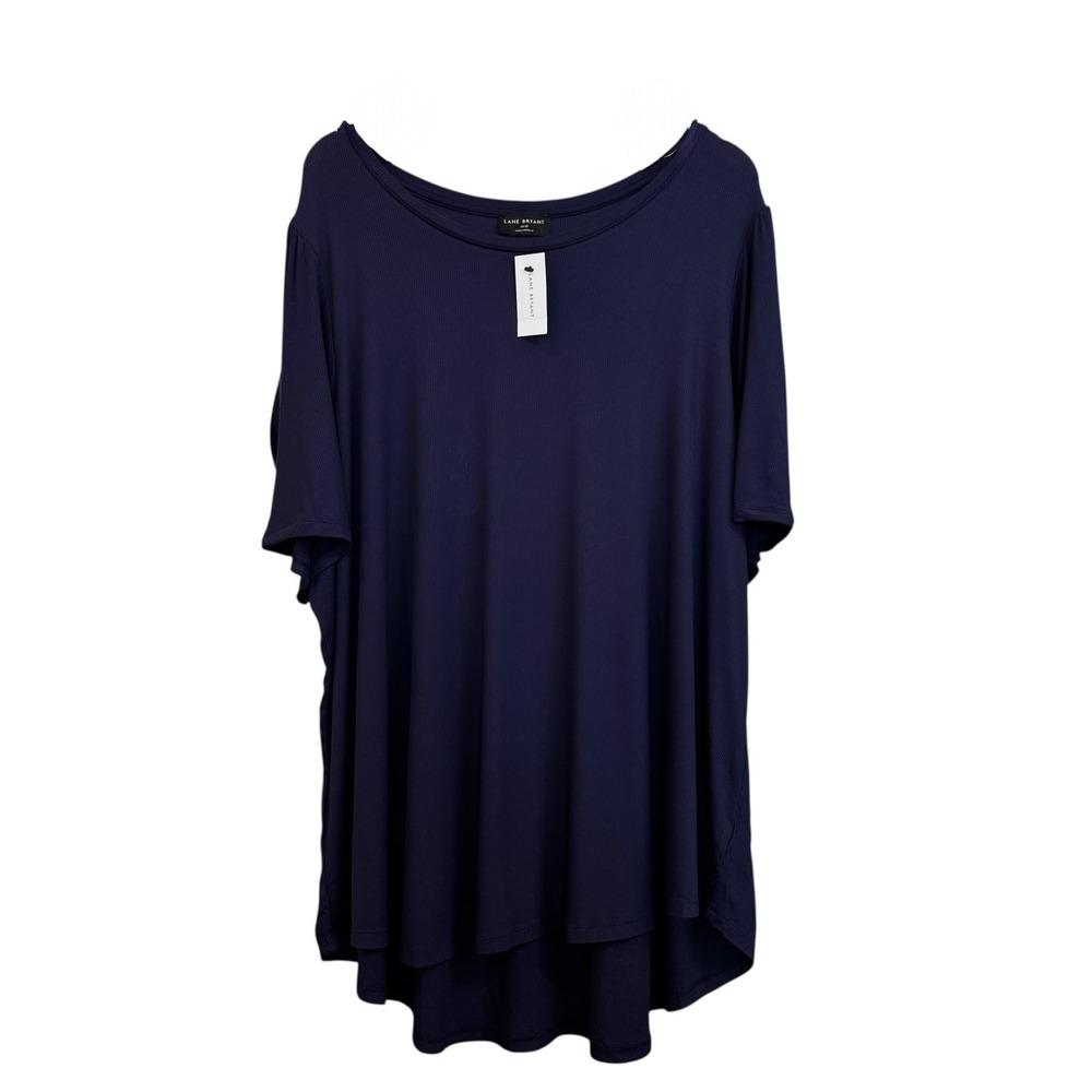Lane Bryant NEW Hi Low Pleated Short Sleeve Tunic Royal Blue Top Size 26/28 #475
